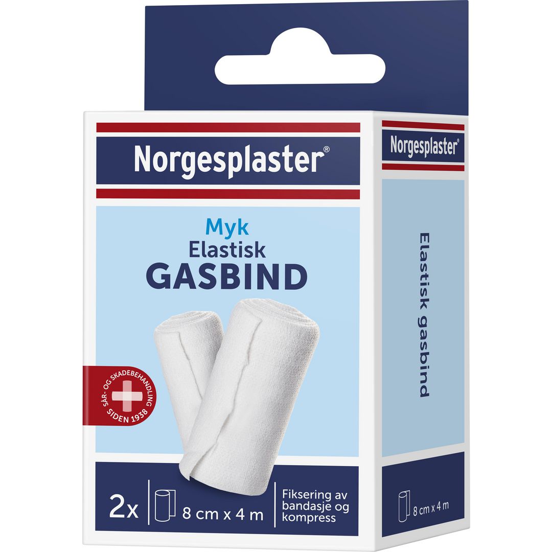 Gasbind NORGESPLASTER Elastisk 8cmx4m(2) - 10 stk