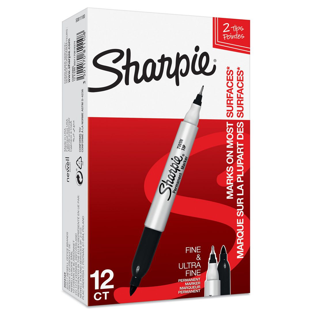 Merkepenn SHARPIE twin tip sort - 12 stk